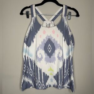 NWOT Lucky in Love White and Blue Geometric Athletic Tennis Tank Top
